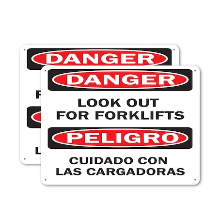 Signmission Look Out For Forklifts Bilingual, 14 in W x Rectangle, Plastic OS-2PACK-DS-P-1014-L-19425